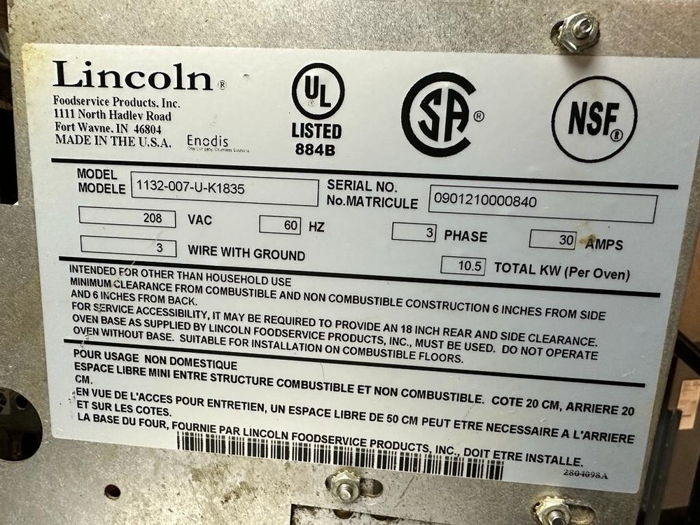 Lincoln 1132-00-U 3 PHASE SINGLE STACK 18" CONVEYOR PIZZA Ovens