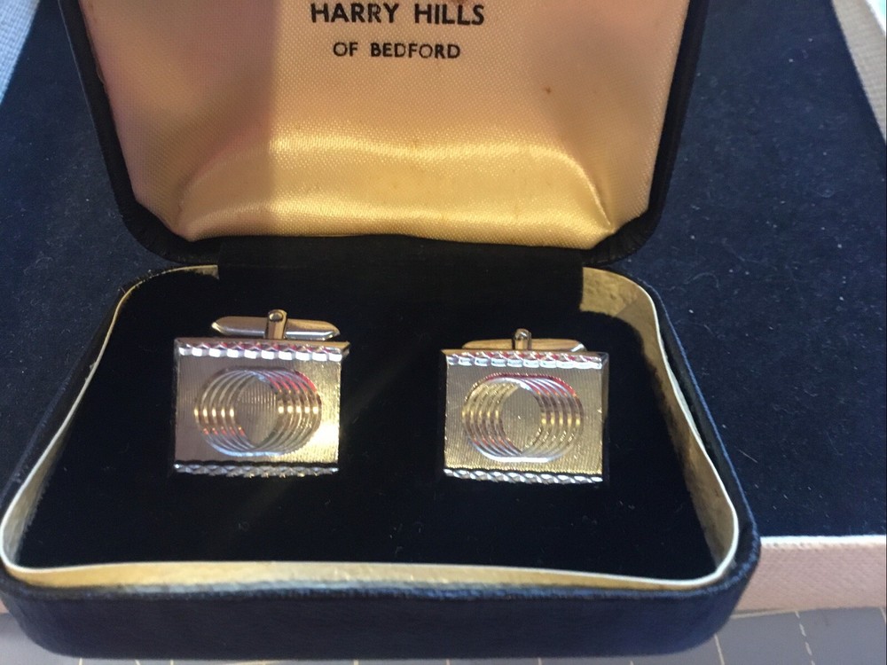 Vintage Cufflinks V Smart Rectangle Silver Tone Classic Original Box