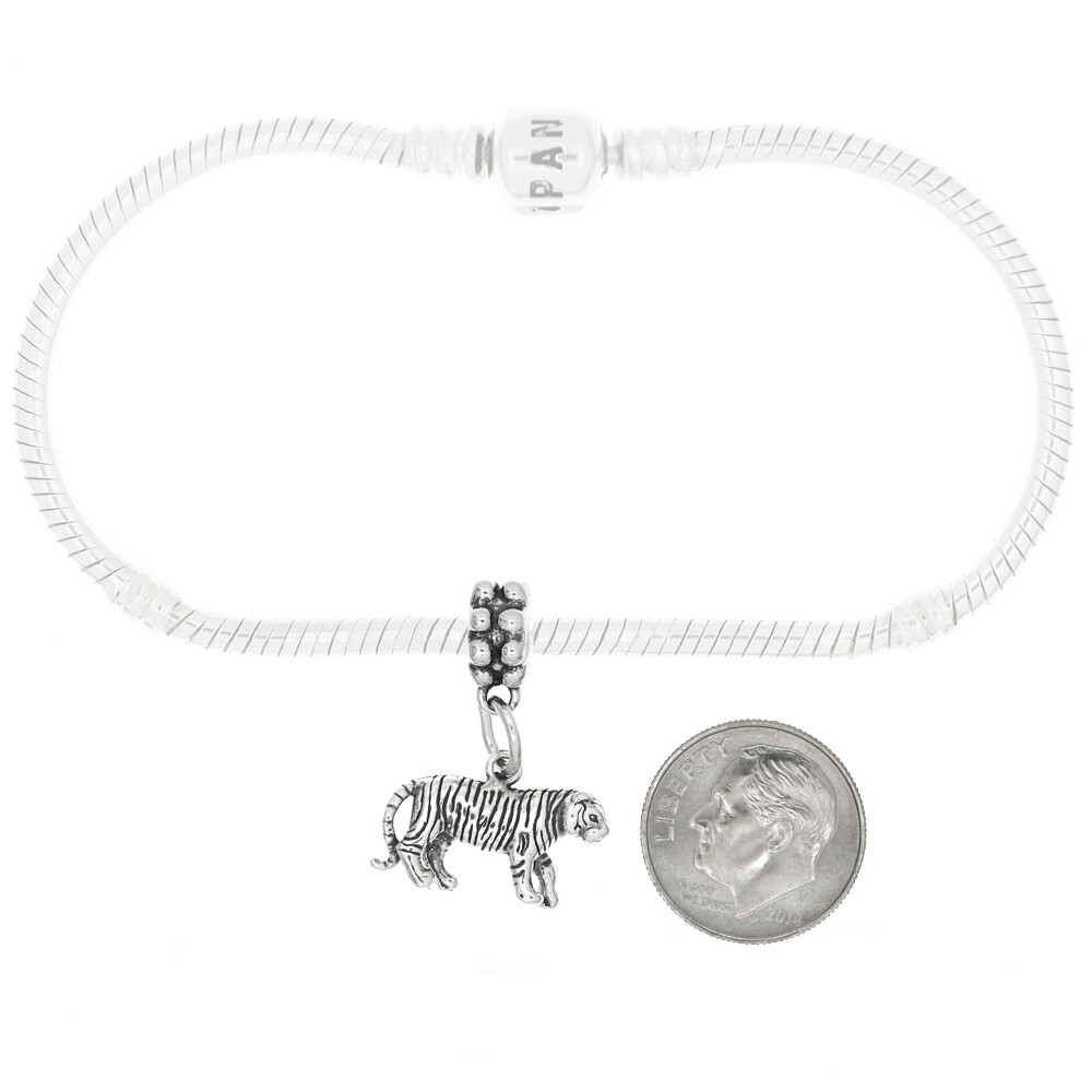 Sterling Silver 3D Walking Tiger Dangle Bead Charm