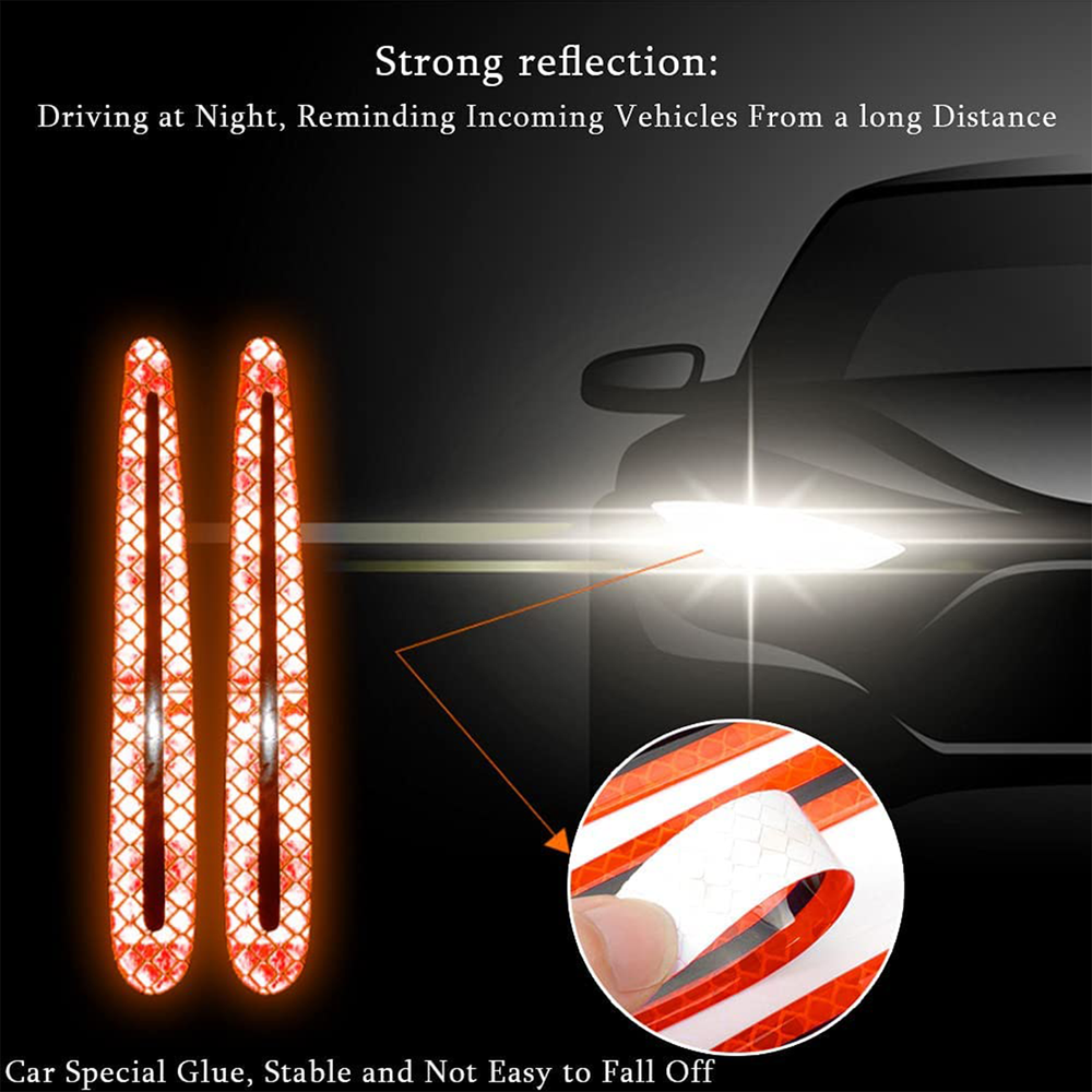 8 PCS Car Door Handle Reflective Sticker Safety Strips Anti Scratch Protector