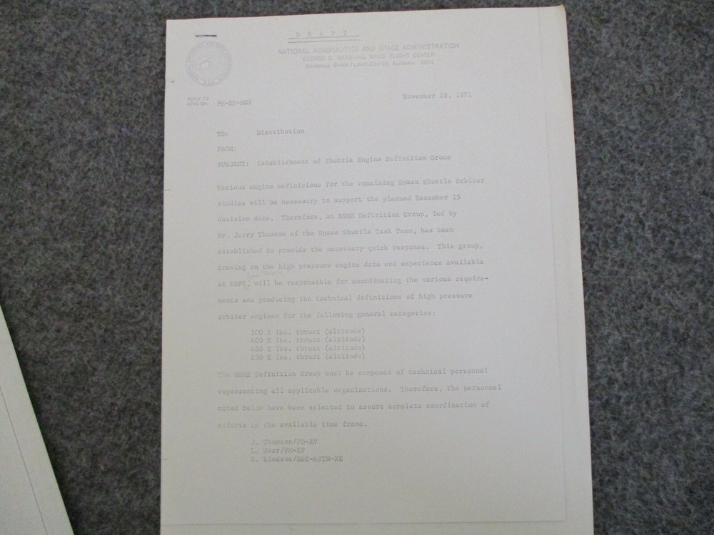 1970-72 NASA MSFC SSME ORBITER DEVELOPMENT/SIGNED AWARD CERTIFICAT-EBERHARD REES
