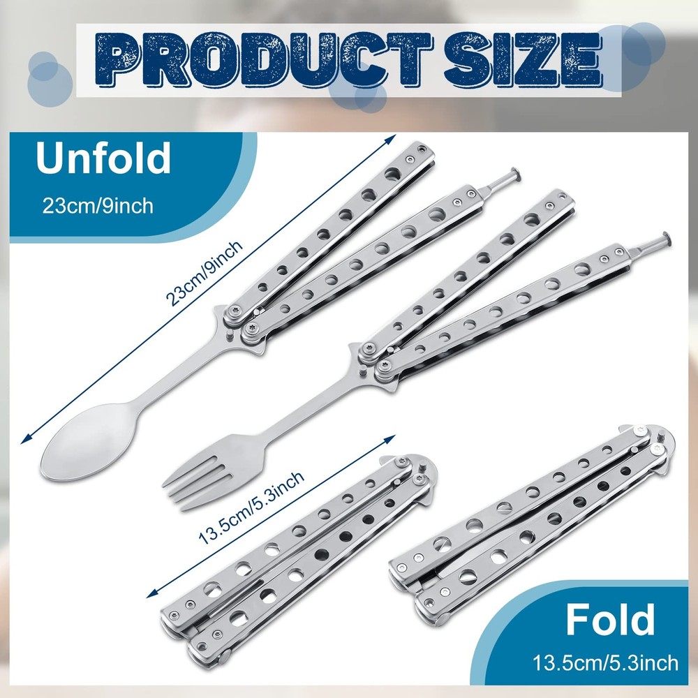 2 Pcs Butterfly Fork and Spoon Set, Tactical Folding Black
