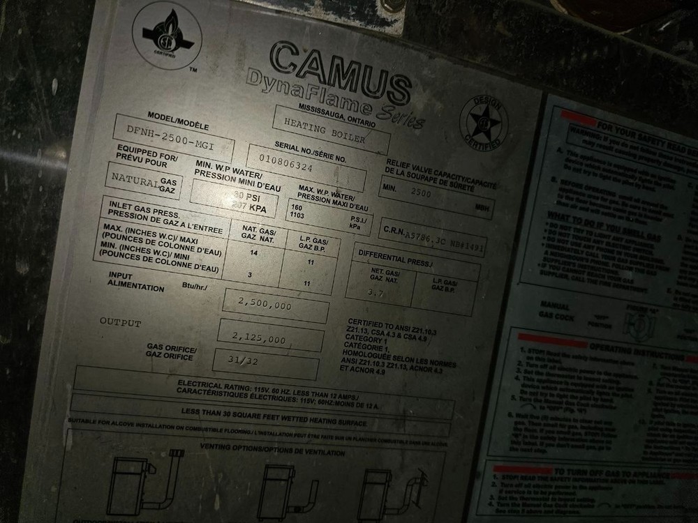 Camus DFNH-2500 Hot Water Boiler | 2,500,000 BTU | Natural Gas | Commercial