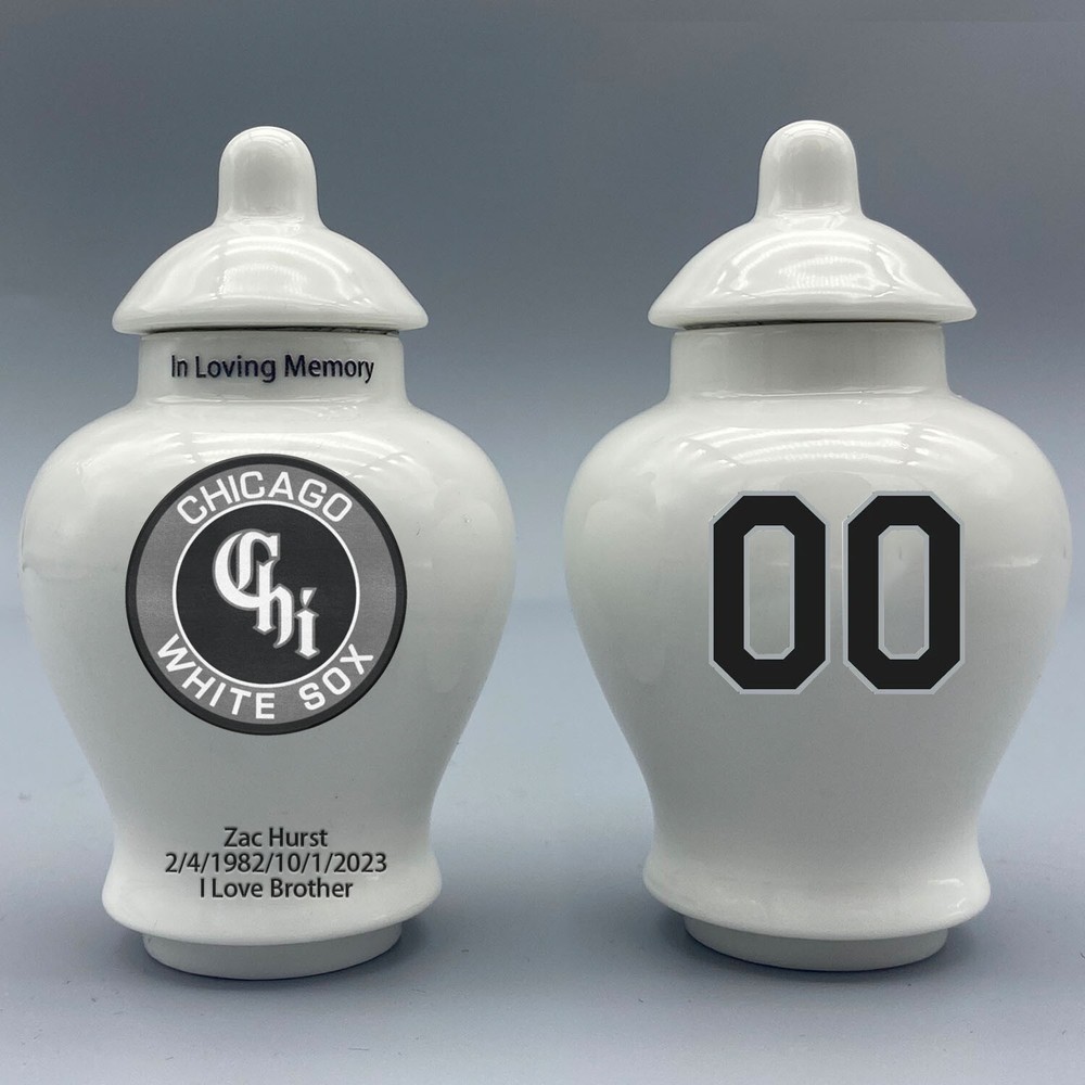 Ceramic Baseball Urn – Chicago White Sox Theme, Custom Text & Number