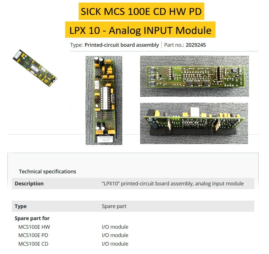 SICK MCS 100E CD HW PD  Analog INPUT module LPX 10