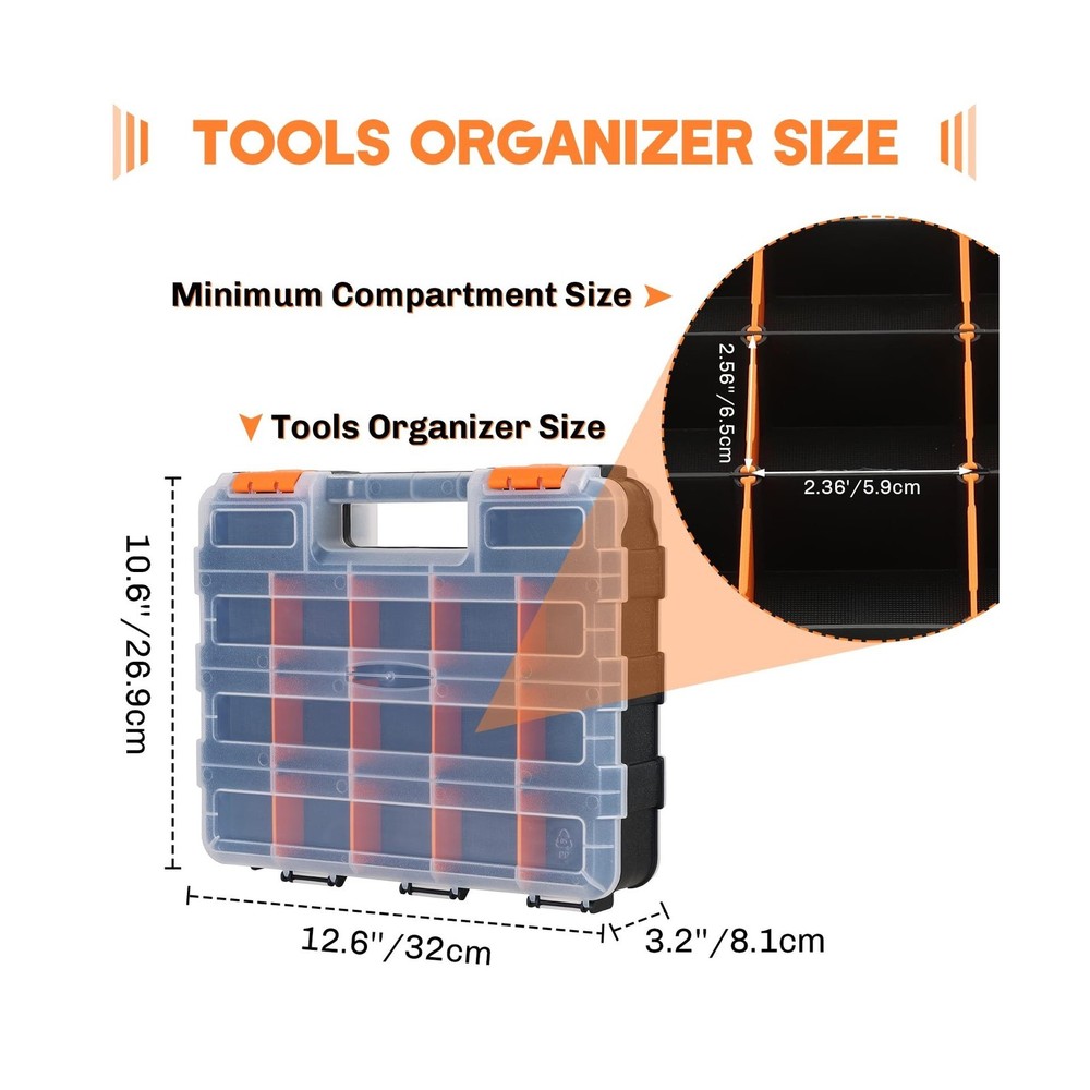 Small Parts Organizer | Storage Case Tools Box Organizer 34-Compartments Doub...