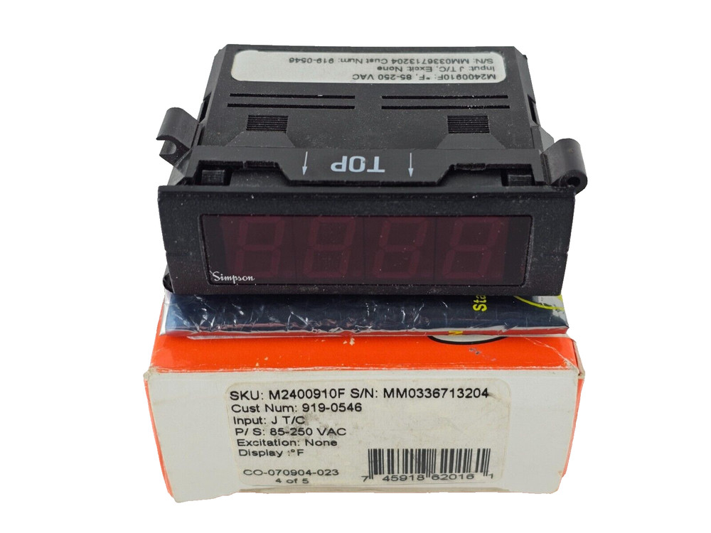 Simpson M2400910F Digital Panel Meter, 4-Digit, LED, 60x72x72mm, Panel Mount