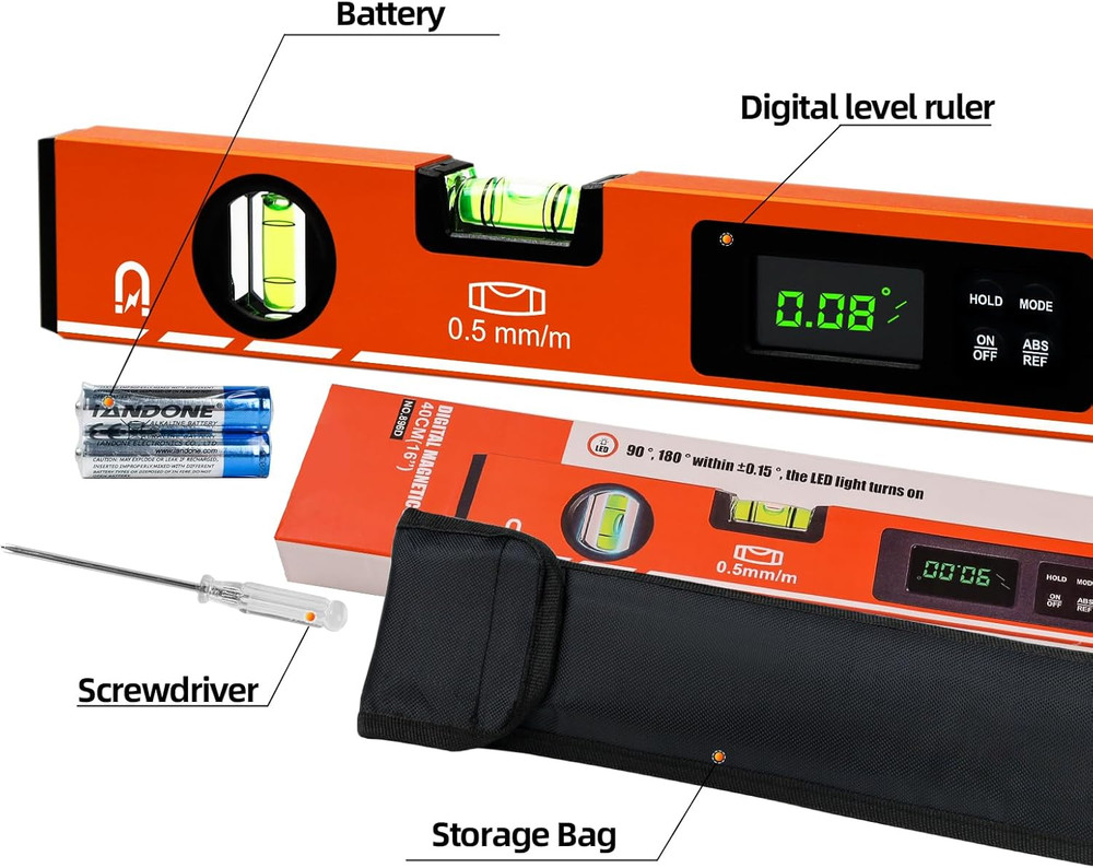 16Inch Digital Level LCD Display Bubble Light up Function Multi Purpose Magnetic