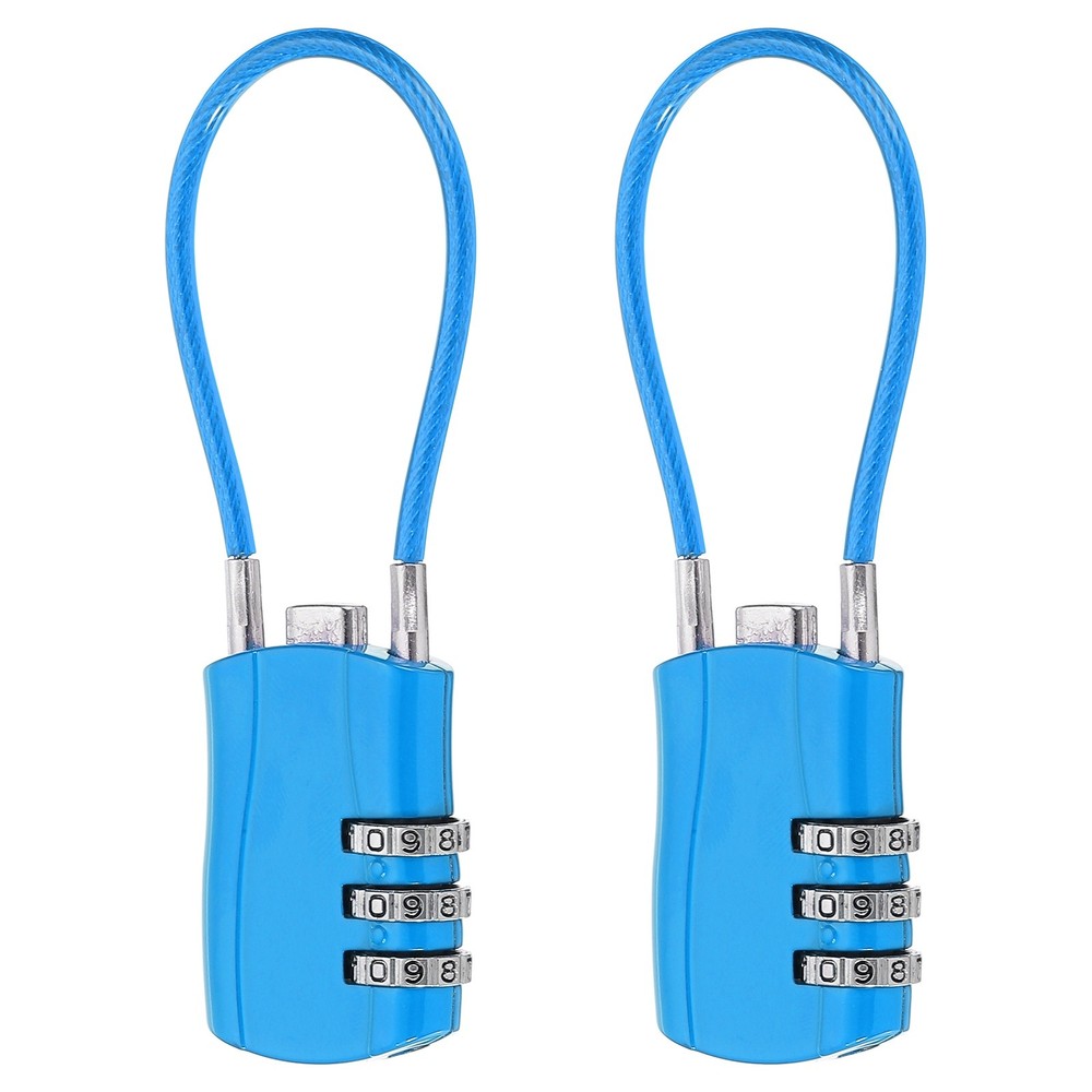 2 Pcs 3 Digit Luggage Cable Combination Lock with 5" Long Cable, Blue