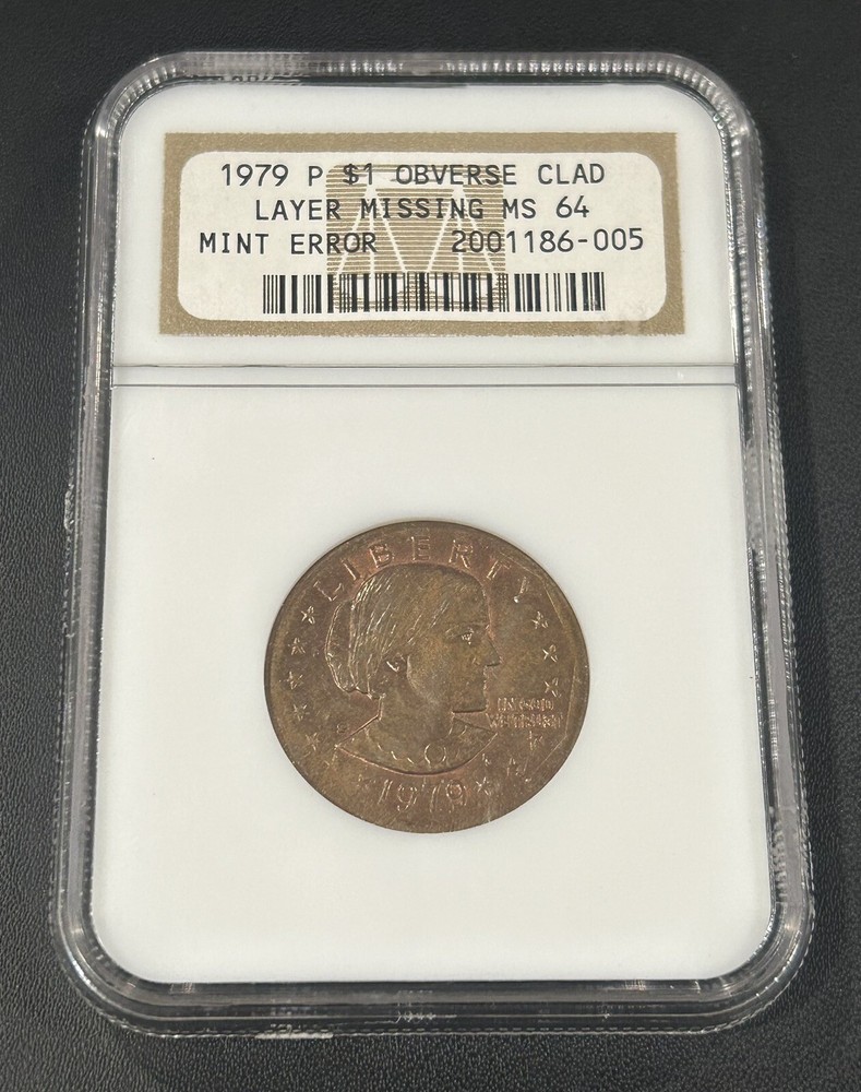 1979-P $1 Susan B. Anthony Dollar MINT ERROR Obverse Clad Layer Missing NGC MS64