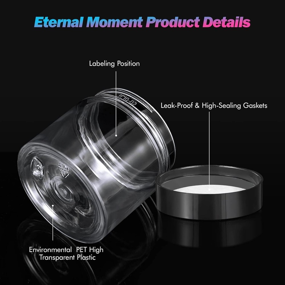 36 Pack 2 OZ Clear Plastic Jars with Black Lids - Leak Proof & Versatile Storage
