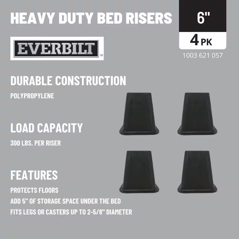 6 In. Black Bed Risers (4-Pack)