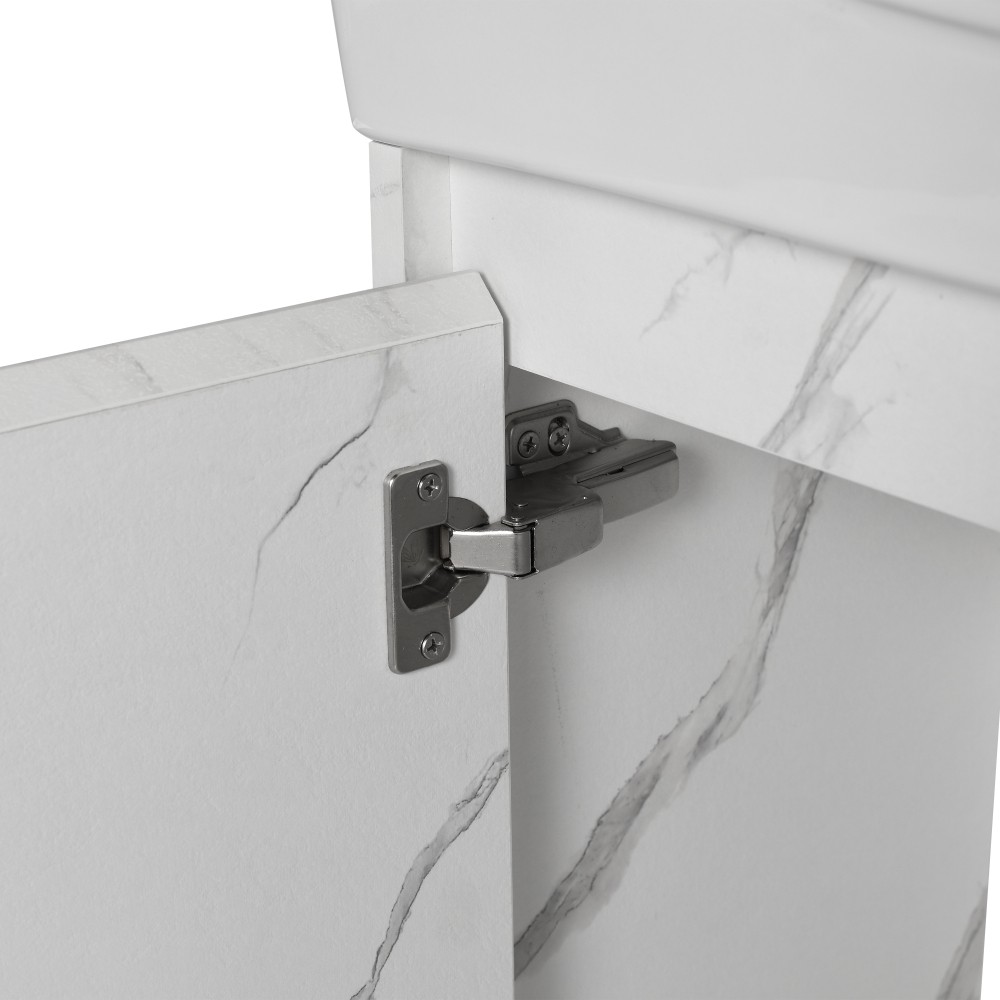 Wall-mounted bathroom vanity with ceramic sink and single door
