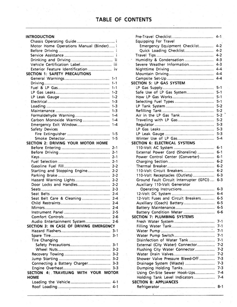 Winnebago 1991 Toye Itasca Motor Home Owners Manual User Guide Coil