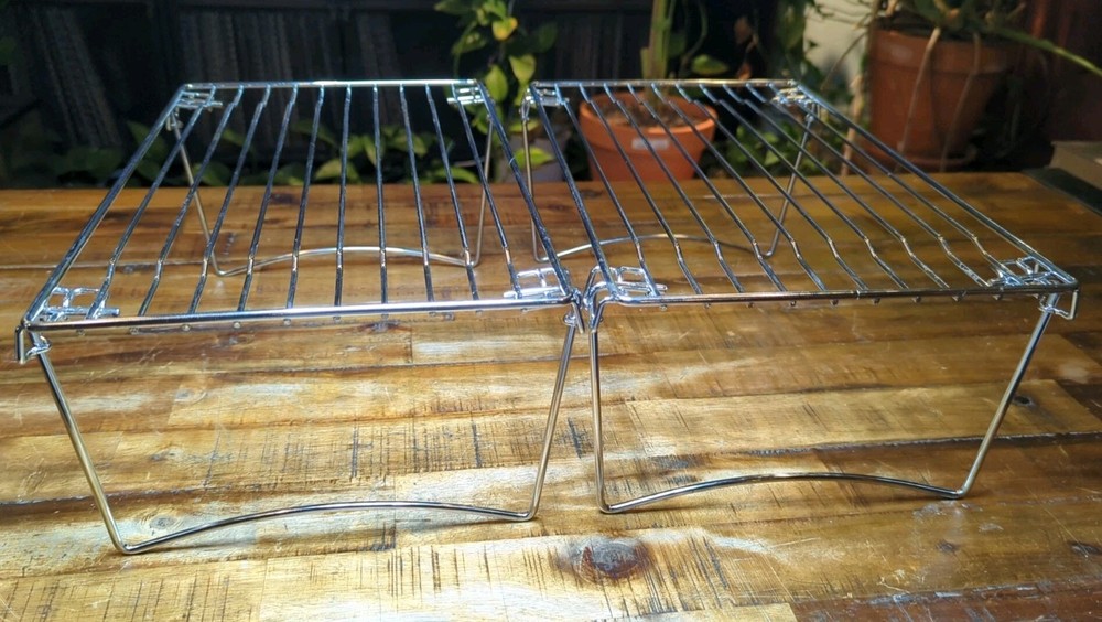2 Folding Metal Kitchen Pantry Wire Organizer Shelfs