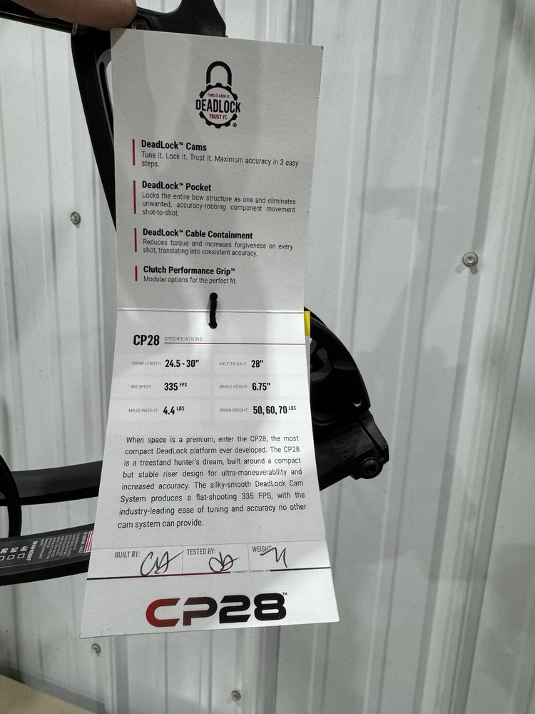 Bowtech CP28, RH, #70, 24.5"-30" DL, Black