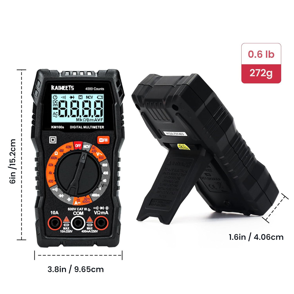 Digital Multimeter 4000 Counts, Voltage Tester with Accurate Ohm Volt Amp Readin