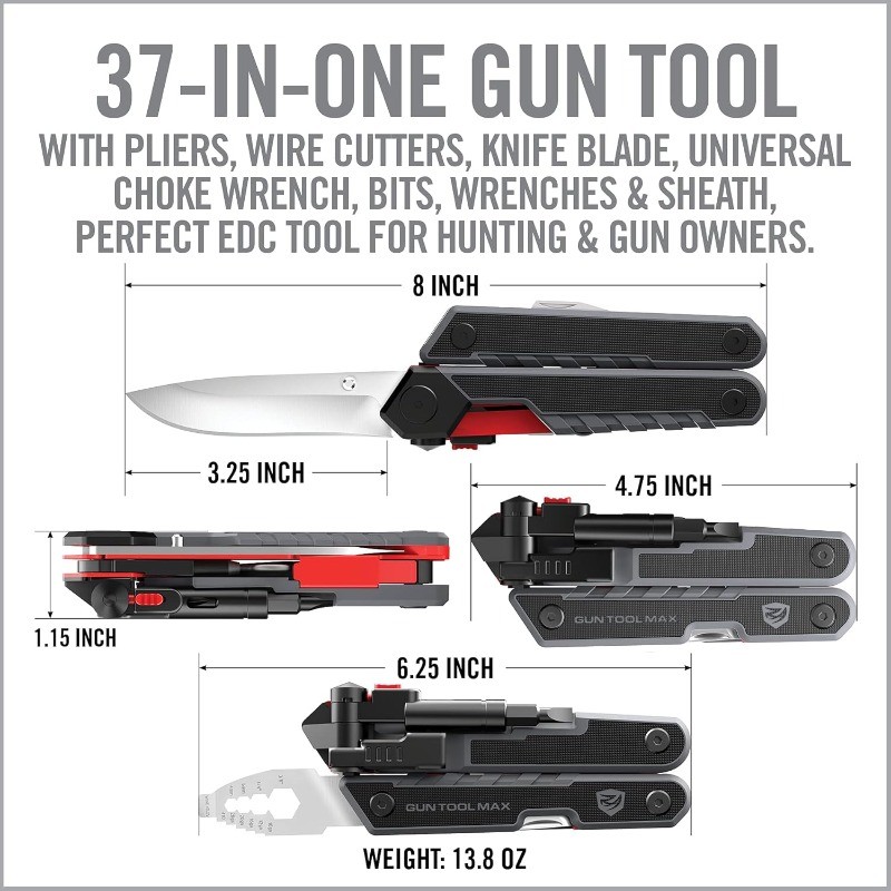 Gun Tool Max, 37-in-1 Multitool for Gunsmithing, Includes Pliers, Wire Cutters