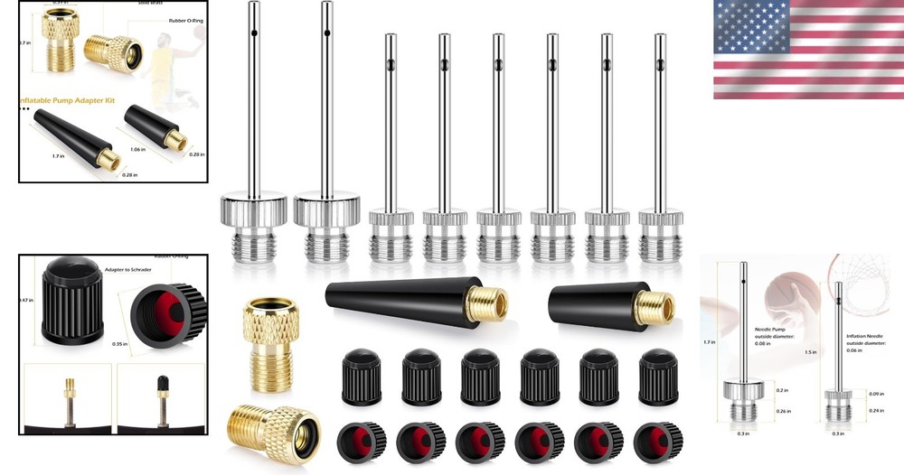 Complete Inflating Solution: Heavy Duty Needles, Adapters & Nozzles - 24 Pcs