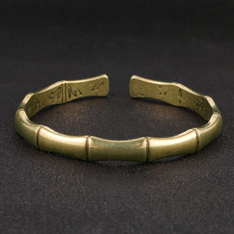 Solid Brass Vintage Bamboo Cuff Bracelet Ethnic Style Open Bangle
