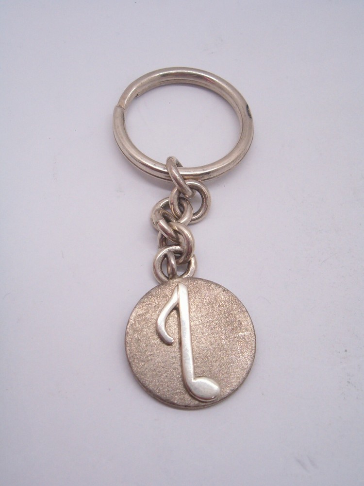 925 Silver Keychain with MUSICAL NOTE - Chrome - Music - Art -