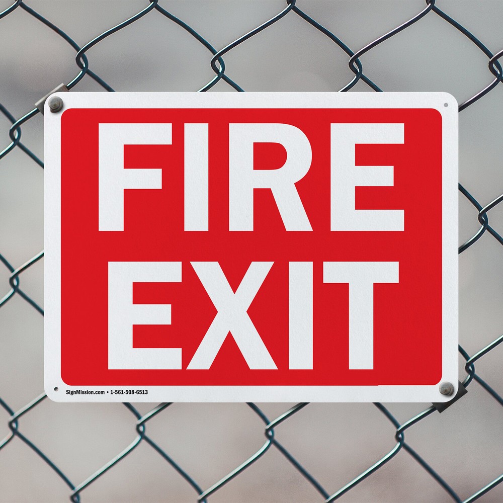 (2 Pack) Fire Exit Sign Decal Metal Plastic