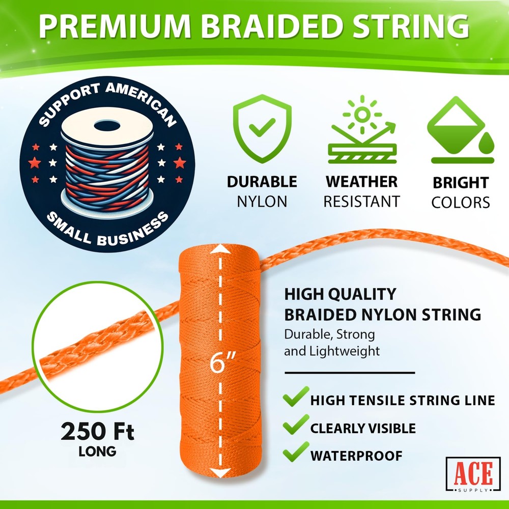 Orange Mason Line String - #18 Braided Nylon 250 Ft Roll, Flo