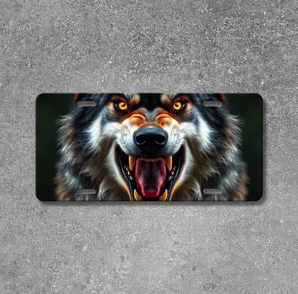 Bold Wolf License Plate Fierce Expression Customizable Front Plate Unique Gift