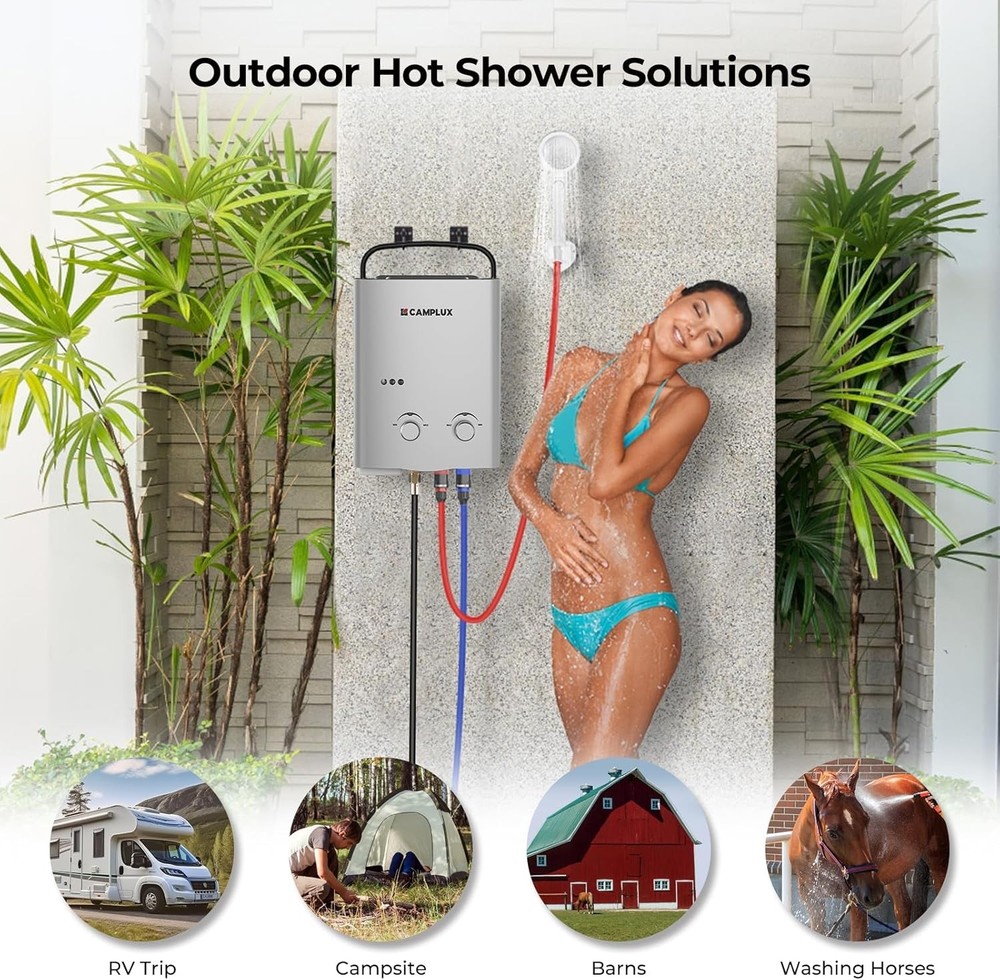 Camplux 5L 1.32 GPM Outdoor Portable Tankless Water Heater Camping AY132G Gray