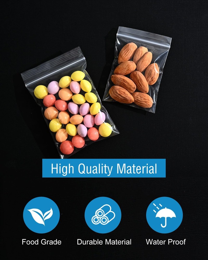500 PCS Small Plastic Bags, Mini Resealable 4 Different Small, Clear