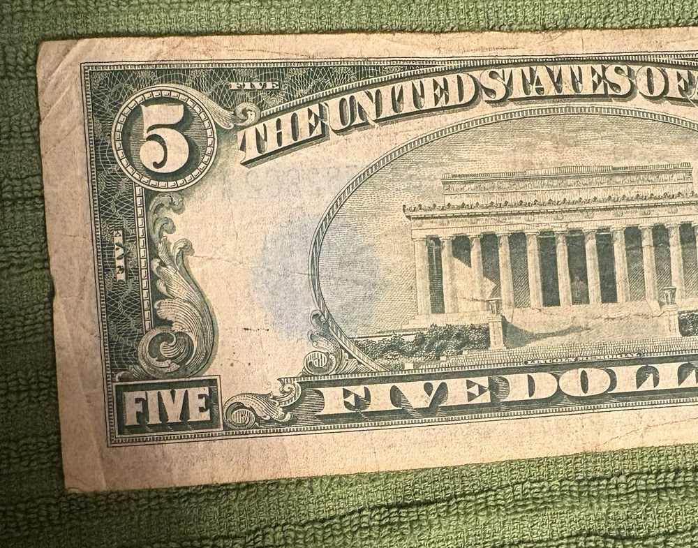 1934 $5 Silver Certificate BLUE SEAL Currency Note With Ink Bleed Mint-ERROR