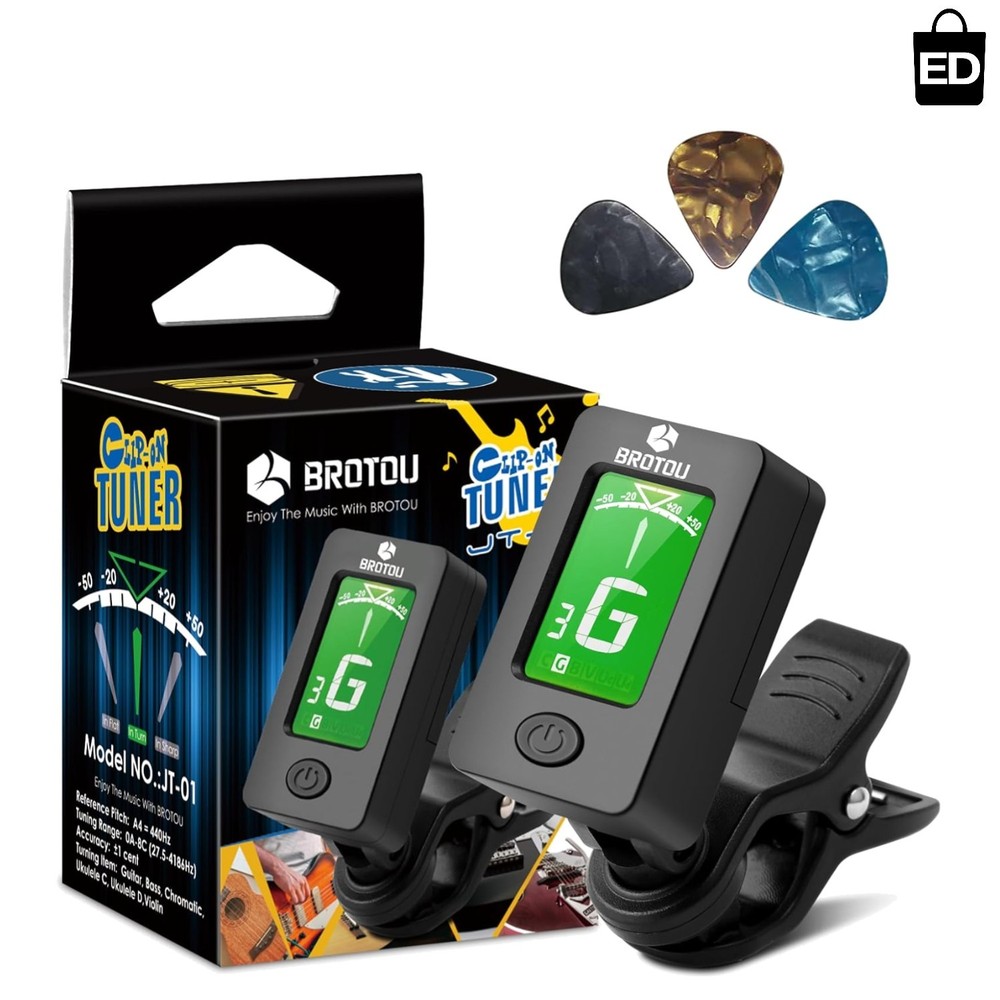Compact Clip-On Guitar Tuner with Backlit LCD and Automatic Shut-Off Feature
