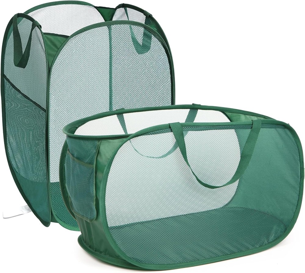 2 Pcs Durable Collapsible Laundry Baskets - Reinforced Mesh Pop Up Laundry Ha...