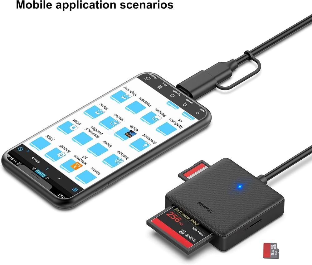 Memory Card Reader, BENFEI 4in1 USB 3.0 and USB-C to SD Micro MS CF Black