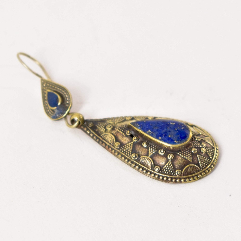 Lapis and Silver Colored Earrings Afghanistan