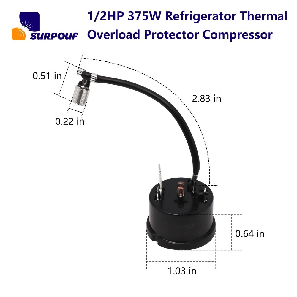 1/2HP 375W Refrigerator Thermal Overload Protector Compressor Replacement...
