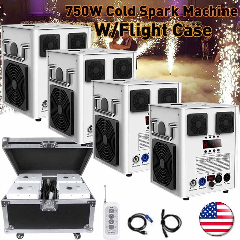 4Packs 750W Cold Spark Machine Stage Effect Firework Machine Flight Case DMX