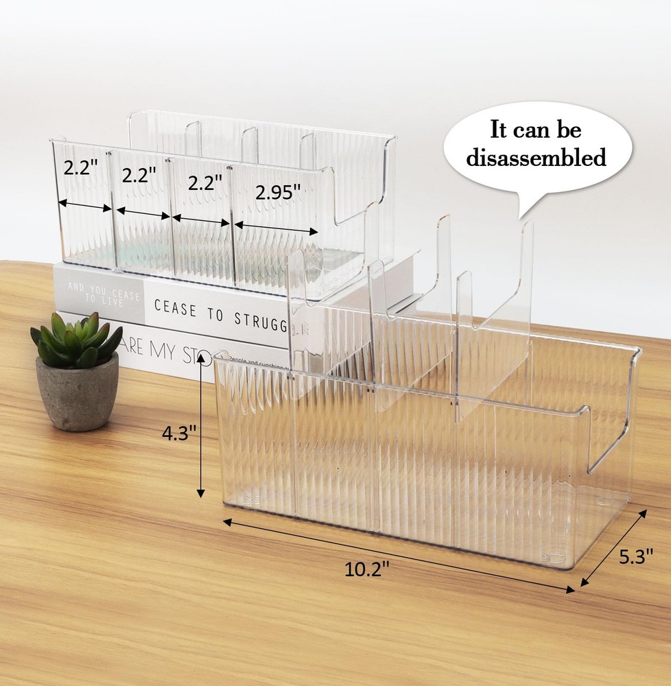 2 Pack Acrylic Belt Organizer, 4 Adjustable Compartments, Stackable, Clear