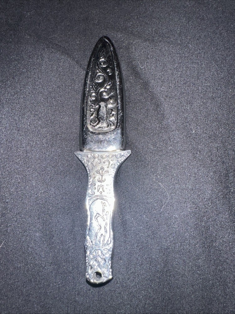 Engraved Silver Boot Athame Knife Dagger Pagan Altar