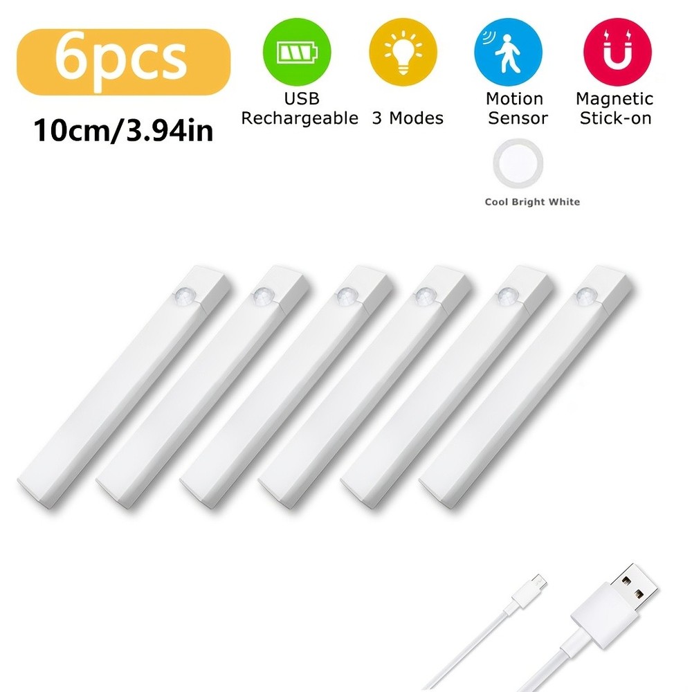 Upgraded User Friendly 6PCS LED Motion Sensor Lights Under Cabinet Kitchen Night