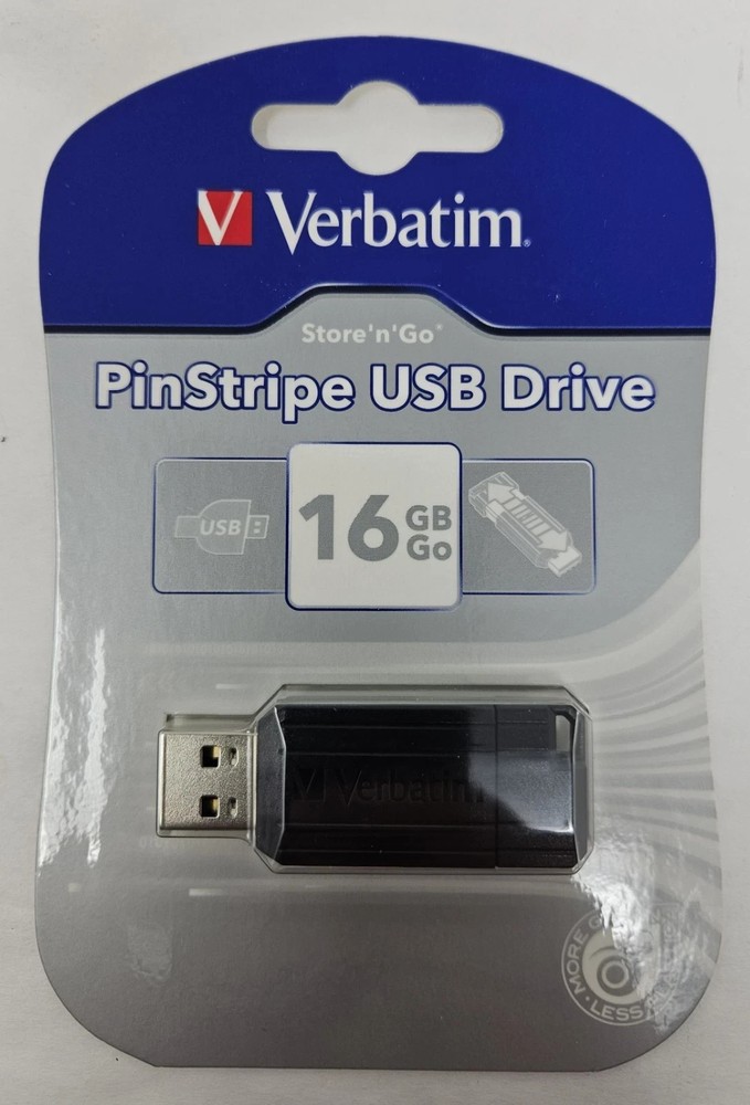 Pinstripe Usb Flash Drive, 16 Gb, Black