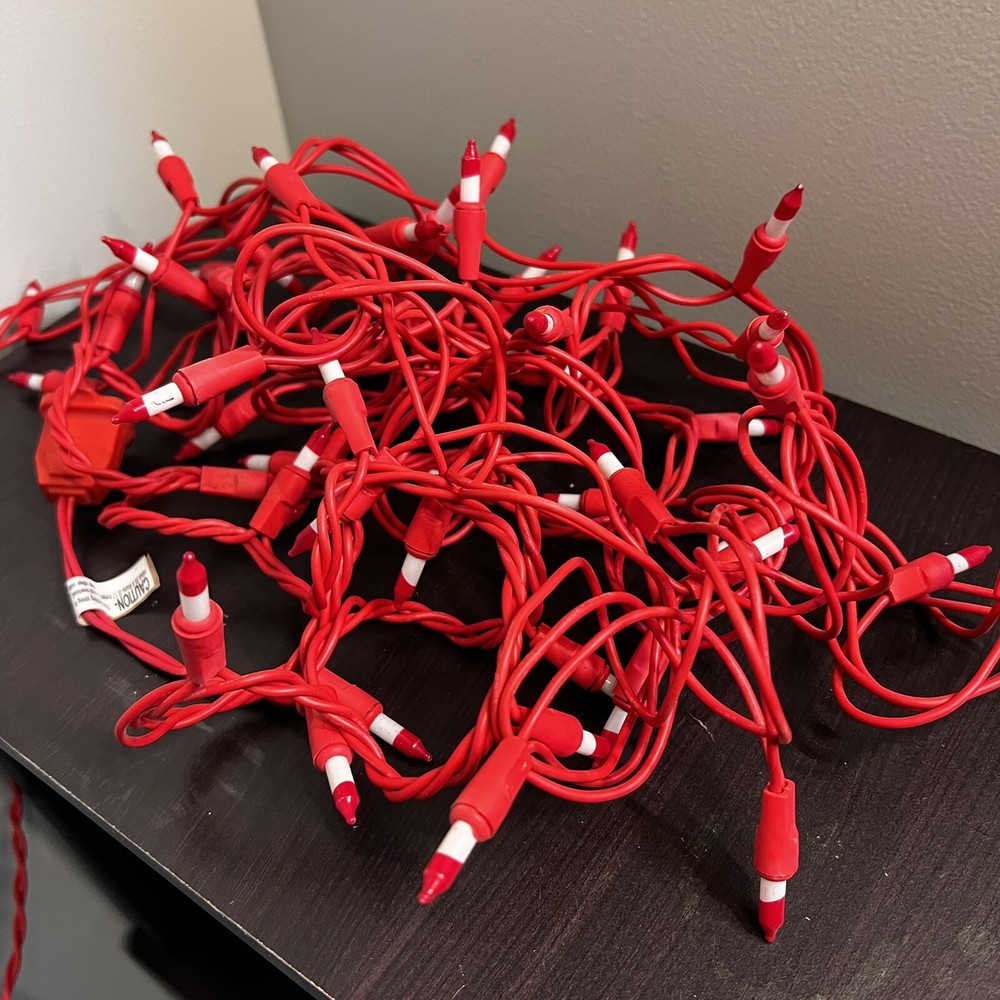 Red White Split Stripe Candy Cane Santa Christmas String Lights Vintage 15 ft