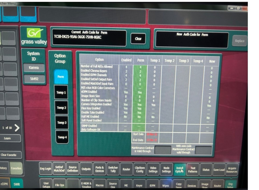 Grass Valley Karrera Classic Frame 96 inputs X 48 outputs. 4 ME’s