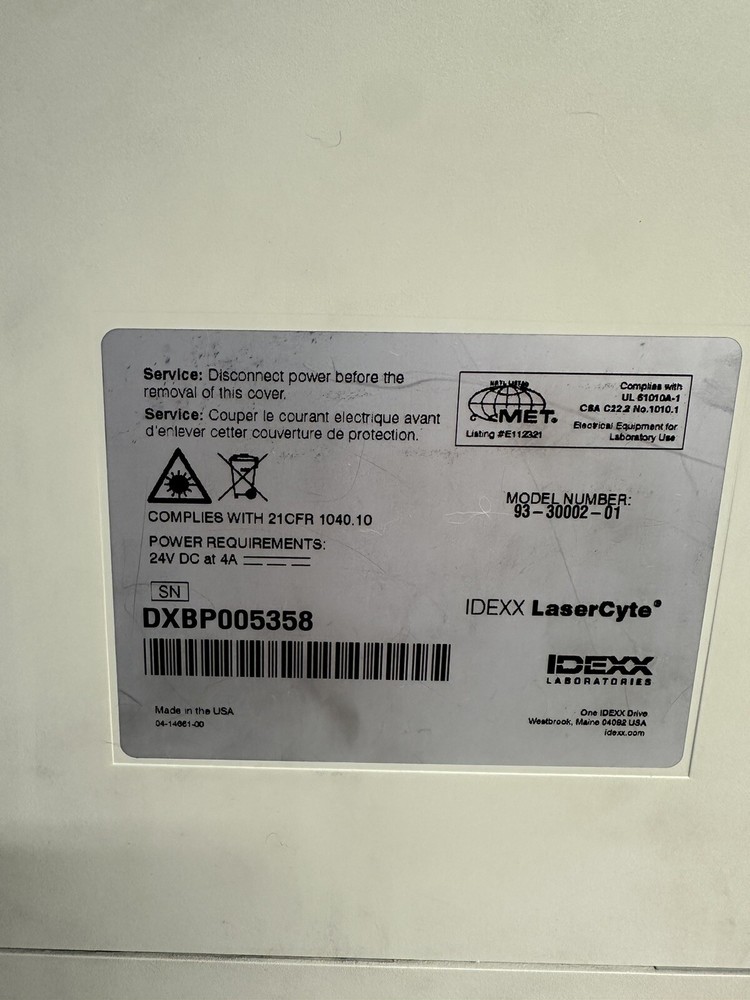 IDEXX LASERCYTE HEMATOLOGY ANALYZER MODEL 93-30002-01