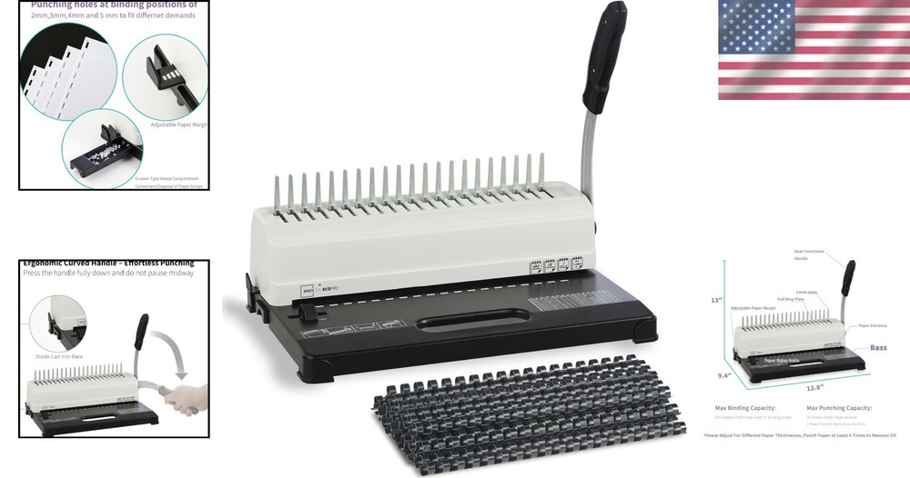 Effortless Comb Binding Machine with 100 PCS 1/2" Spines - User-Friendly Design