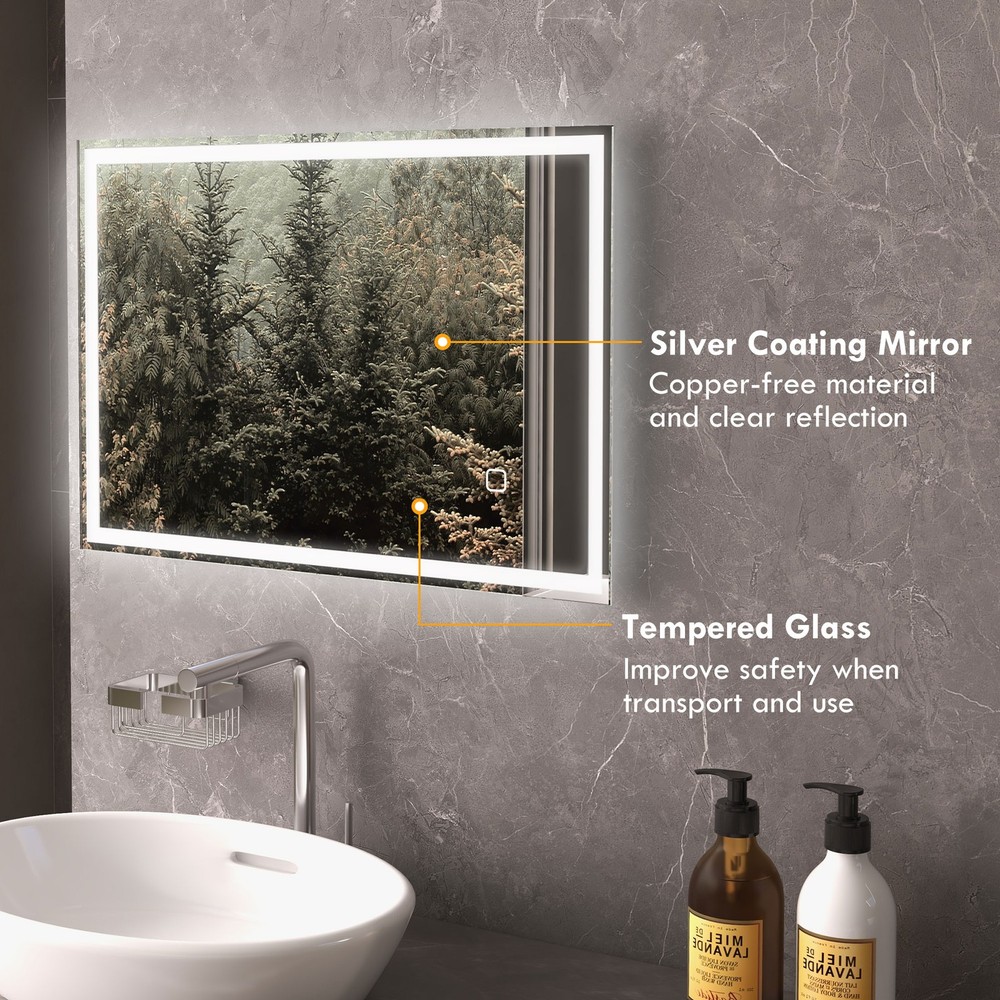 Dimmable Bathroom Mirror with LED Lights, 3 Colors & Memory Function