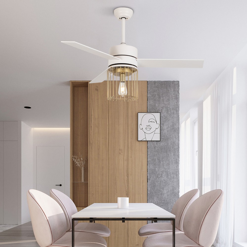 Modern 48 In. LED Indoor White Ceiling Fan with Light Kit and Remote Controller!