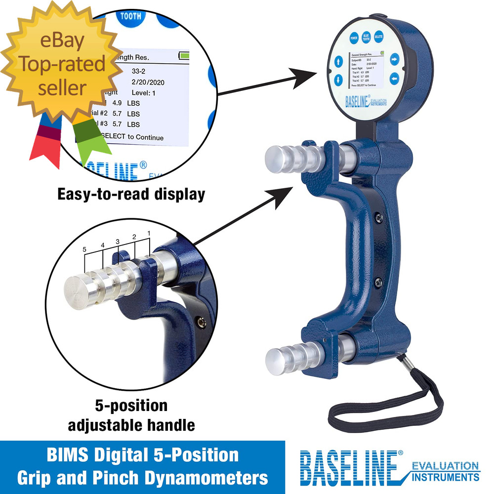BIMS Digital 5-Position Hand Dynamometer for Grip Strength Testing and Evaluatio