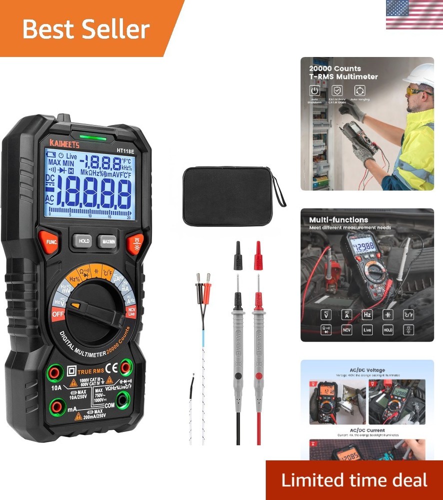 TRMS Digital Multimeter 20000 Counts - Auto-Ranging with Backlight & Case