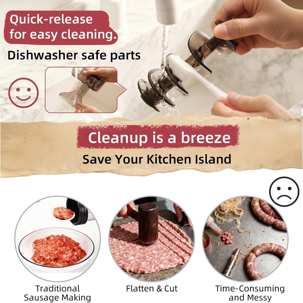 Electric Sausage Stuffer Machine: 4 Stuffing Tubes – One‑Button Start Sausage...
